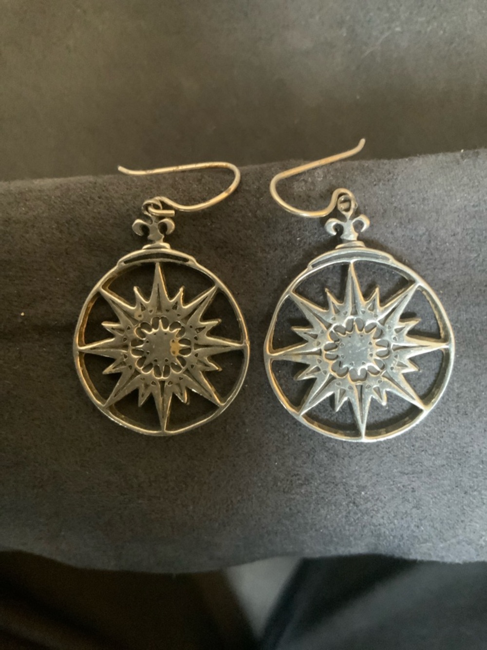 Pewter Compass Rose Drop Earrings - Women Jewelry